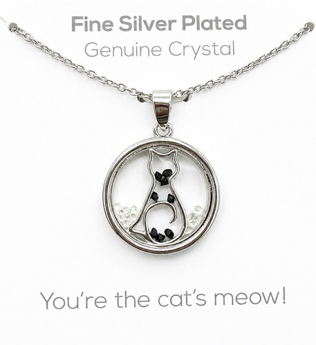 Fine silver plated cat pendant - silver,